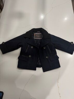 Ben Sherman Navy Toddler Pea Coat with Black Sherpa Collar